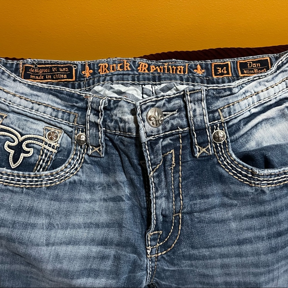 Men’s rock revival jeans size 34 Dan slim boot